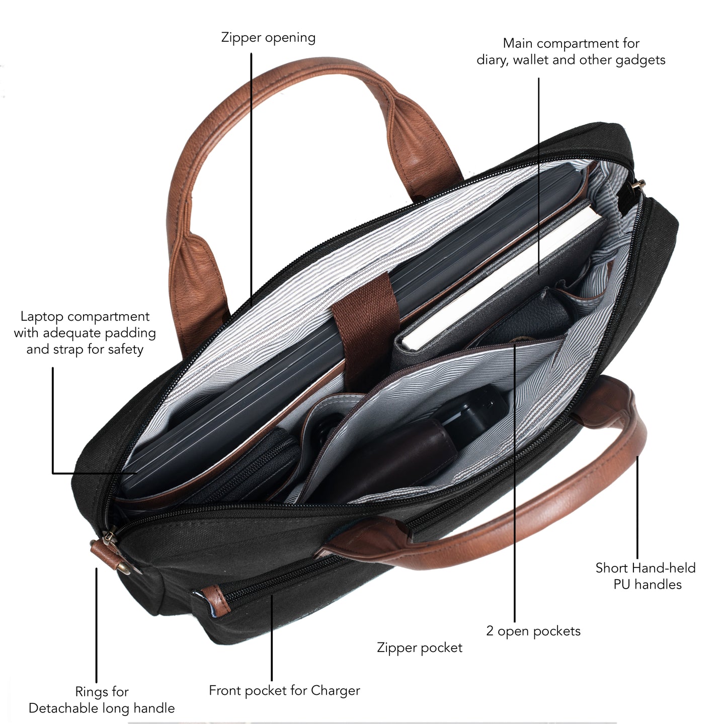 Canvas with Faux Leather Laptop Bag - Personalised