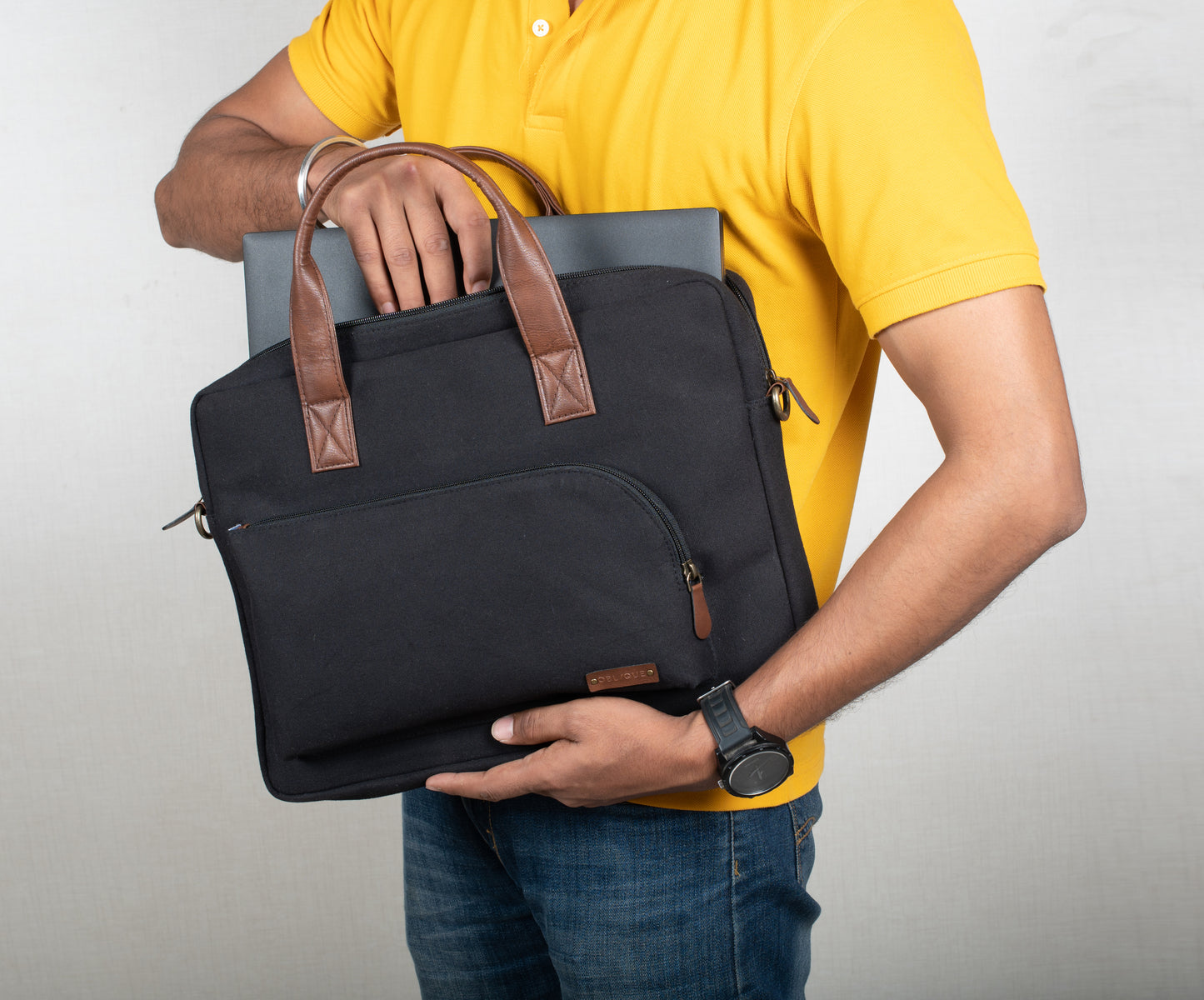 Canvas with Faux Leather Laptop Bag - Personalised