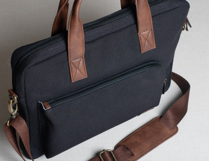Canvas with Faux Leather Laptop Bag - Personalised